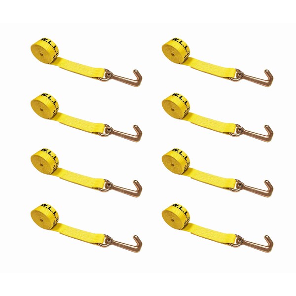 Tie 4 Safe 2" x 10' Lasso Strap w/ Mini J Hook for Towing Wrecker Trailer Tie Down Yellow, 8PK TWS65-5210-J-Y-8 - main